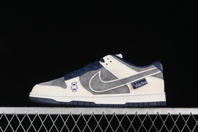 Nike SB Dunk Low Collaboration with Violent Bear - Patchwork Grey Swoosh Anniversary Custom Edition Low-Top Casual Skate Shoes - KK1333-013