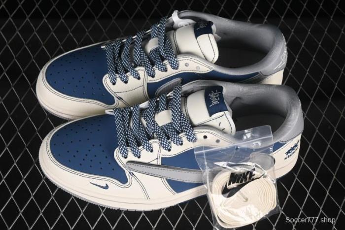 Nike Travis Scott x Fragment Design x Air Jordan 1 Low OG SP AJ1 Stussy Collaboration Dual-Tone Grey Hook Low-Top Casual Sneakers - ZH2598-245