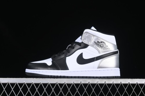 Nike Air Jordan 1 Mid AJ1 Basketball Shoes in Black White Silver - DQ8423-103