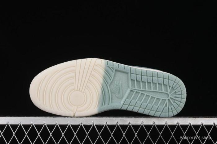 Nike Travis Scott x Fragment Design x Air Jordan 1 Low OG SP AJ1 Supreme Collaboration - Green Canvas Swoosh Low-Top Casual Sneakers - JH6088-706