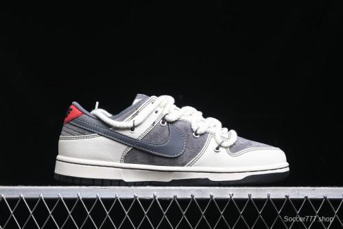 Nike SB Dunk Low Stussy Collaboration - Lace-Up Grey White Grey Check Anniversary High-End Custom Low-Top Casual Skate Shoes - YX5066-207