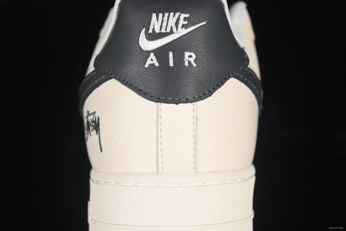 Nike Air Force 1 '07 Low Stussy Collaboration Beige Black Splatter Swoosh Casual Sneakers - DF0188-042
