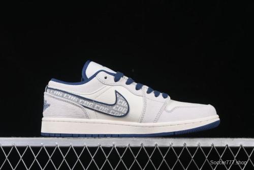 Nike Air Jordan 1 Low AJ1 The North Face Collaboration - Grey Pigskin Blue Sole Retro Basketball Shoes DM9188-011