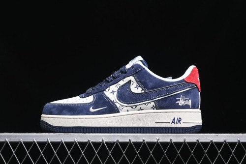 Nike Air Force 1 '07 Low Stussy Collaboration - Navy Red Print Casual Sneakers - XZ6188-350