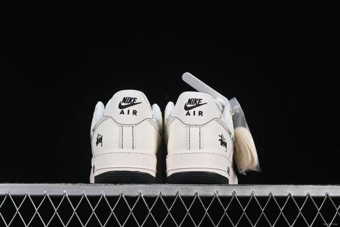 Nike Air Force 1 '07 Low Stussy Collaboration Black Swoosh Casual Sneakers - HH7518-062