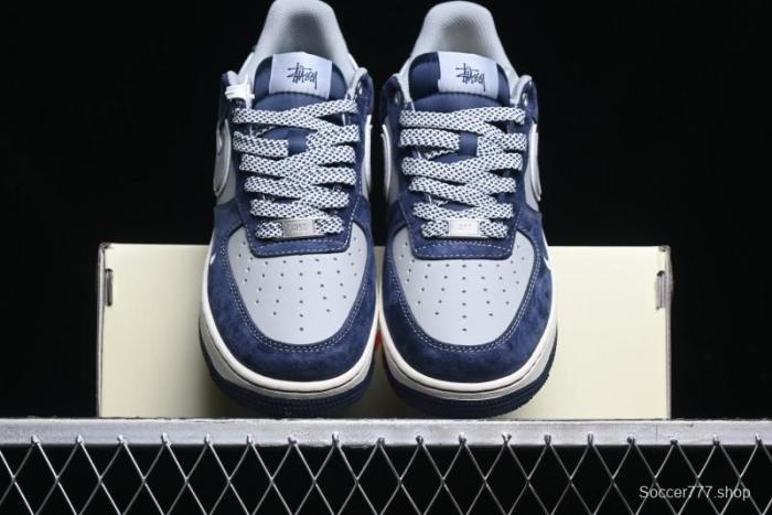 Nike Air Force 1 '07 Low Stussy Collaboration - Grey Blue Suede Low-Top Casual Sneakers - SJ6698-007