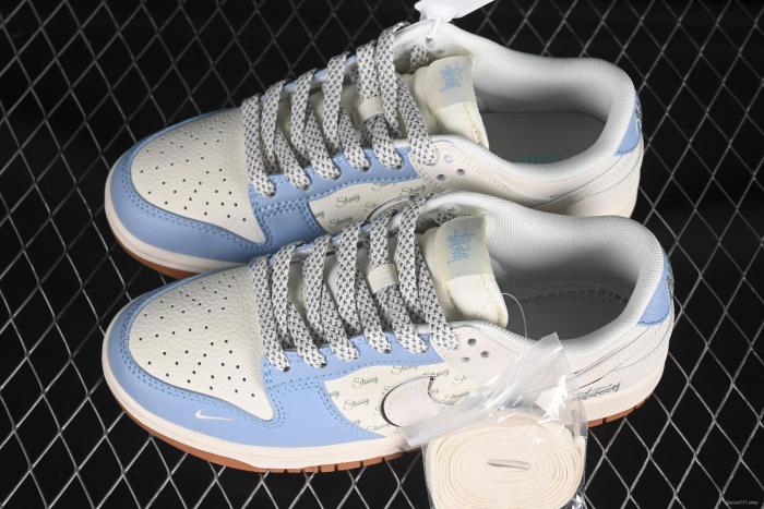Nike SB Dunk Low Stussy Collaboration White Blue Gum Anniversary Custom Low-Top Skate Shoes - ZH2598-246