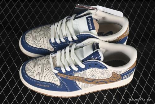 Nike Travis Scott x Fragment Design x Air Jordan 1 Low OG SP AJ1 FOG Collaboration Wave Ghost Face Low-Top Casual Sneakers - XS2024-007