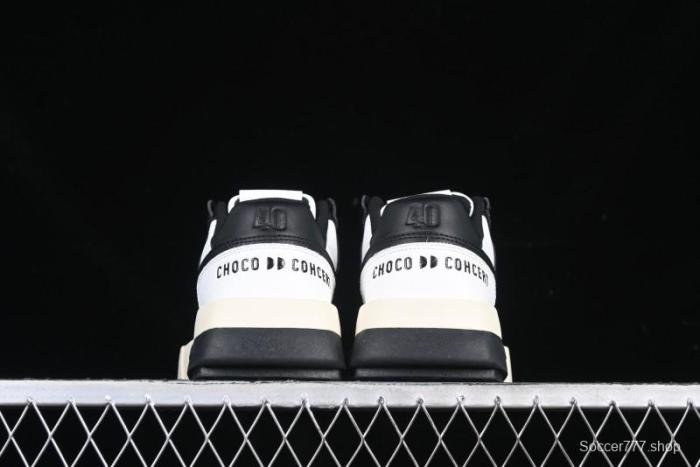 Choco Concert Leather Round Square Asymmetric Fashion Sneakers Black White - AJE5