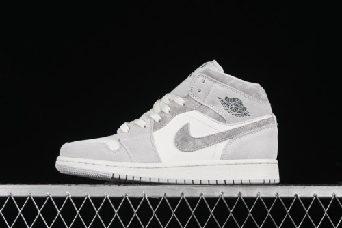 Nike Air Jordan 1 Mid AJ1 Basketball Shoes White Grey - FQ7720-002