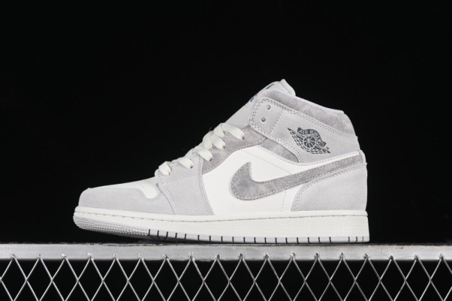 Nike Air Jordan 1 Mid AJ1 Basketball Shoes White Grey - FQ7720-002