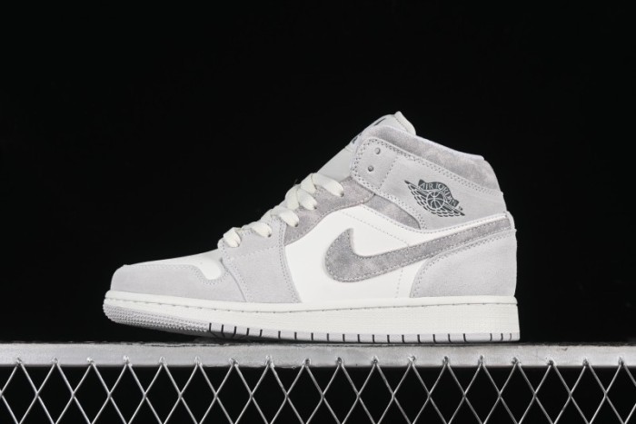 Nike Air Jordan 1 Mid AJ1 Basketball Shoes White Grey - FQ7720-002