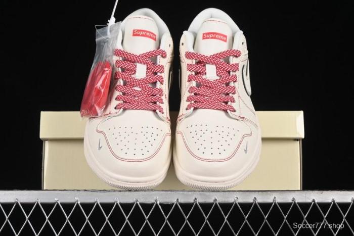 Nike Air Jordan 1 Low AJ1 Supreme Collaboration - Red Rabbit Retro Basketball Shoes - SJ9950-025