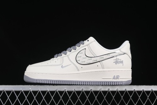 Nike Air Force 1 '07 Low Stussy Collaboration Grey Swoosh Casual Sneakers - HH7518-041