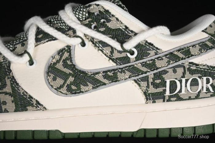 Nike SB Dunk Low Dior Collaboration - Strap Woven Green Check Anniversary High-End Custom Low-Top Casual Skate Shoes - SJ2068-309