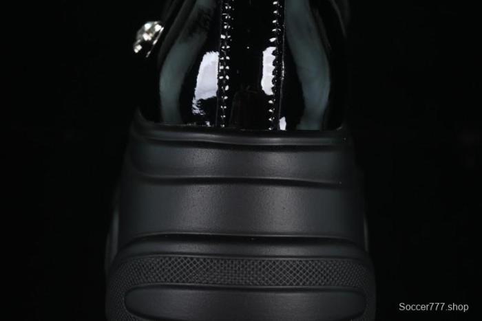 Black Patent Chunky Platform Loafers with Metal Embellishments