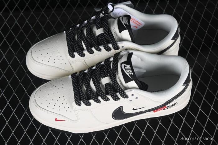 Nike SB Dunk Low Supreme Collaboration Beige Black Small Swoosh Anniversary High-End Custom Low-Top Casual Sneakers - HH7518-035