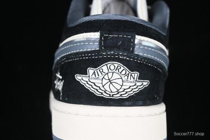 Nike Air Jordan 1 Low Stussy Collaboration - Grey Swoosh Retro Basketball Shoes - XX3318-503