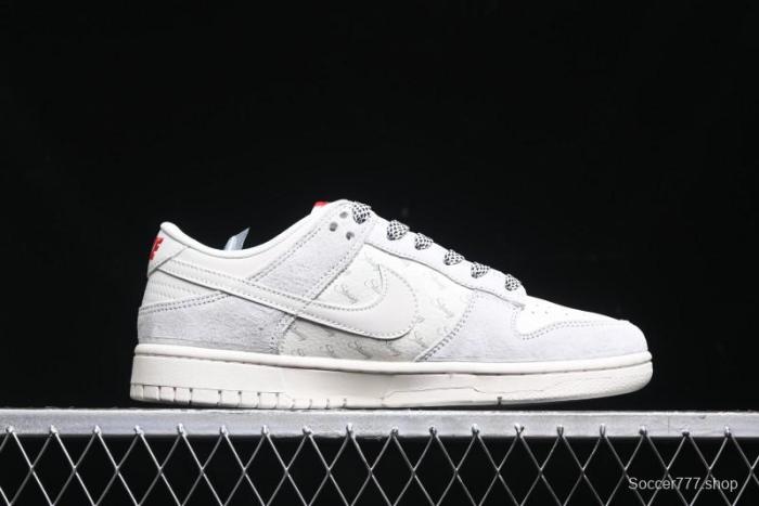 Nike SB Dunk Low Stussy Collaboration - Patchwork Grey White Swoosh Anniversary Custom Low-Top Casual Sneakers - YX5066-218