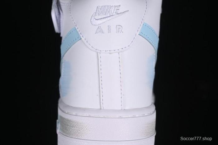Nike Air Force 1 '07 Mid Light Blue Hand-Painted Cracked Three Stripes Shadow Mid-Top Casual Sneakers - CW2289-111