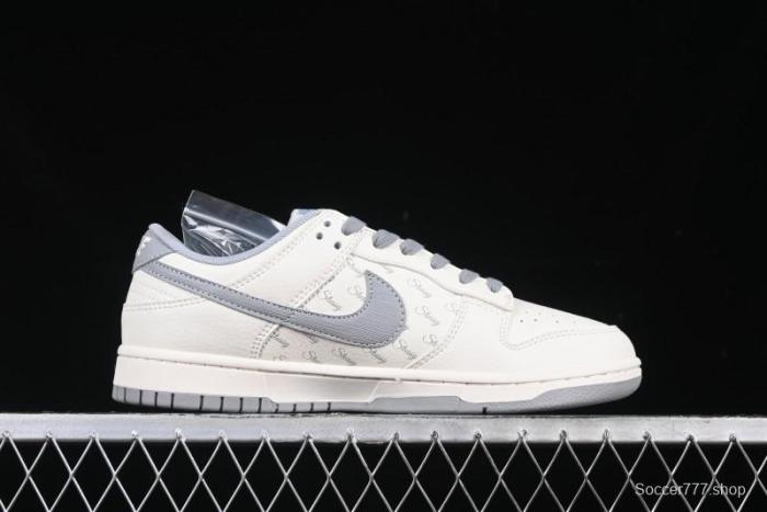 Nike SB Dunk Low Stussy Collaboration Light Grey Brushed Swoosh Anniversary Custom Low-Top Casual Sneakers - XX2025-608