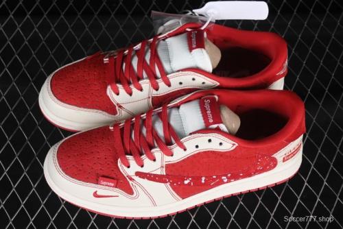 Nike Travis Scott x Fragment Design x Air Jordan 1 Low OG SP AJ1 Collaboration Woven China Red Low-Top Casual Sneakers - XS2024-040