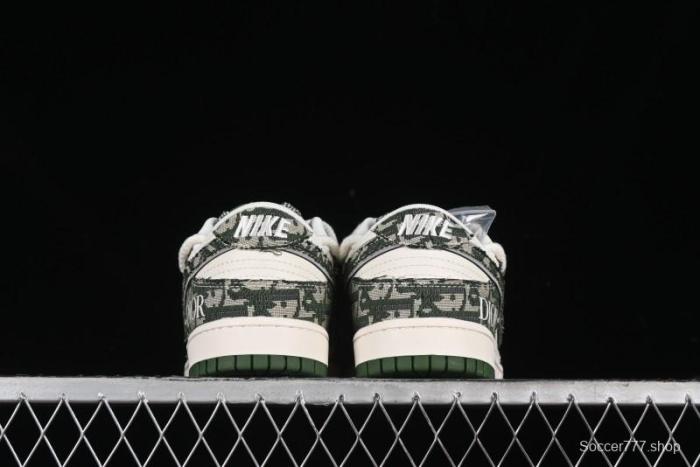 Nike SB Dunk Low Dior Collaboration - Strap Woven Green Check Anniversary High-End Custom Low-Top Casual Skate Shoes - SJ2068-309