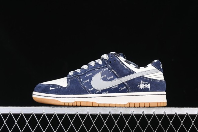 Nike SB Dunk Low Stussy Collaboration Suede Blue Anniversary Custom Low-Top Casual Sneakers - XS1086-009