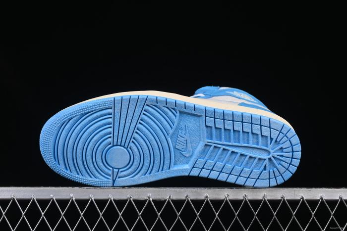 Nike Air Jordan 1 High OG  UNC Reimagined  Retro Basketball Shoes with Cracked Leather and Vintage Midsole - DZ5485-402