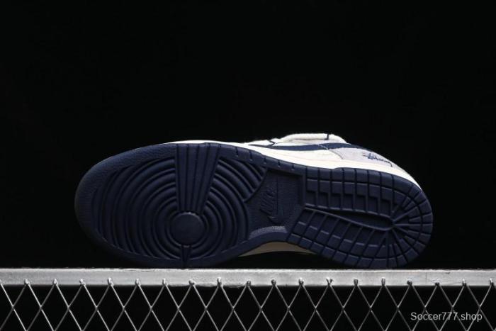 Nike SB Dunk Low Stussy Collaboration - Navy Blue Embroidery Swoosh Anniversary Custom Low-Top Casual Sneakers - SJ2068-296