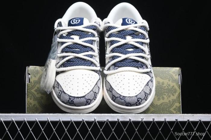 Nike SB Dunk Low Gucci Collaboration - Beige Black Jacquard Swoosh Anniversary High-End Custom Low-Top Casual Sneakers - YX5066-216