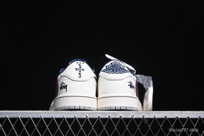 Nike Travis Scott x Fragment Design x Air Jordan 1 Low OG SP AJ1 Sneakers with Reverse Swoosh - SJ2068-134