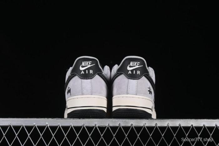 Nike Air Force 1 '07 Low Stussy Collaboration Silver Trim Black Swoosh Low-Top Casual Sneakers - XZ6188-912