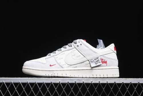 Nike SB Dunk Low Stussy Collaboration - Patchwork Grey White Swoosh Anniversary Custom Low-Top Casual Sneakers - YX5066-218