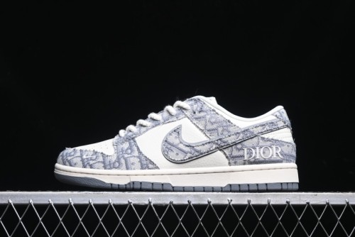 Nike SB Dunk Low Dior Collaboration - Woven Grey Check Anniversary High-End Custom Low-Top Casual Skate Shoes - YX5066-247