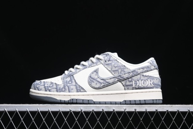 Nike SB Dunk Low Dior Collaboration - Woven Grey Check Anniversary High-End Custom Low-Top Casual Skate Shoes - YX5066-247