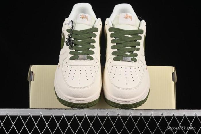 Nike Air Force 1 '07 Low Stussy Collaboration Green Swoosh Gold Embroidery Casual Sneakers - XX3168-151