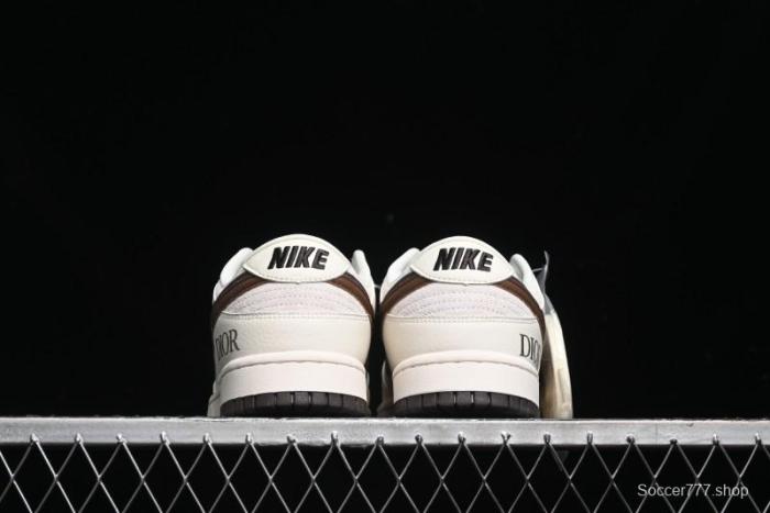 Nike SB Dunk Low Dior Collection - Beige Brown Swoosh Anniversary Custom Low-Top Casual Skate Shoes - XD6188-046