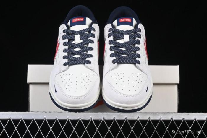 Nike SB Dunk Low Supreme Collaboration - Grey Pig Suede with Red Swoosh Anniversary Custom Edition Low-Top Casual Skate Shoes - CH8311-232