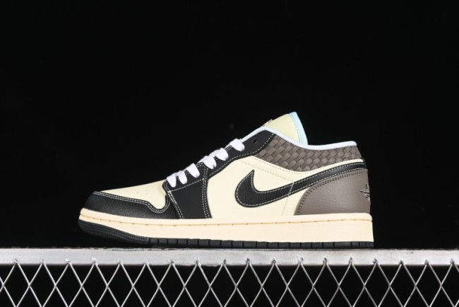 Nike Air Jordan 1 Low  Coconut Milk Black  Casual Basketball Shoes with Contrast Swoosh - HQ3437-101