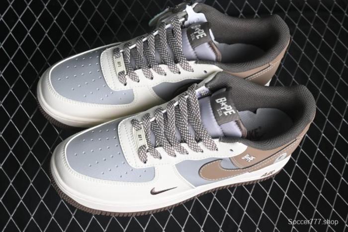 Nike Air Force 1 '07 Low Bape Collaboration - Beige Grey Brown Low Top Casual Sneakers BB6566-210