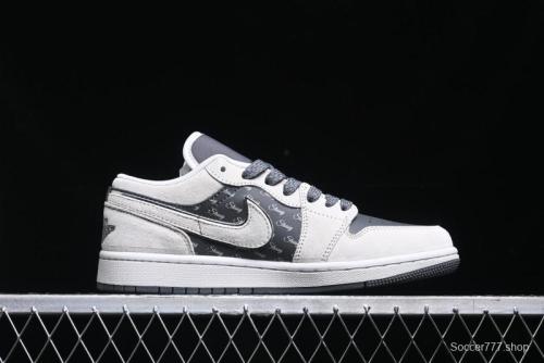 Nike Air Jordan 1 Low Stussy Collaboration - Grey Pigskin Black Base Retro Basketball Shoes - XX3318-968