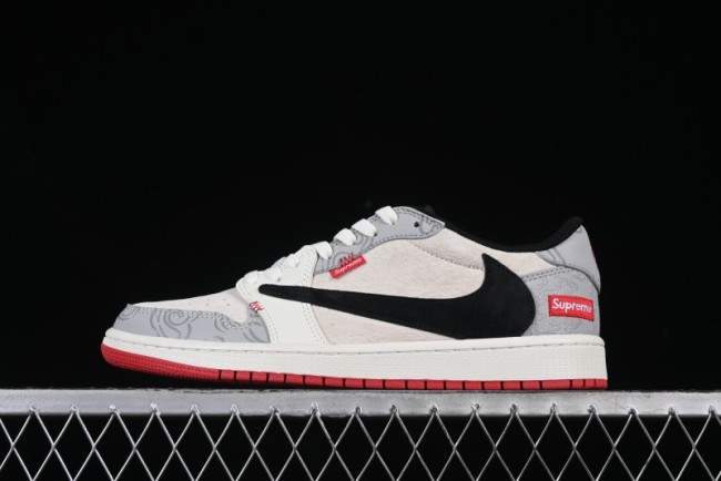 Nike Travis Scott x Fragment Design x Air Jordan 1 Low OG SP AJ1 Supreme Collaboration Lucky Cloud New Year Red Low-Top Casual Sneakers - DM7866-078
