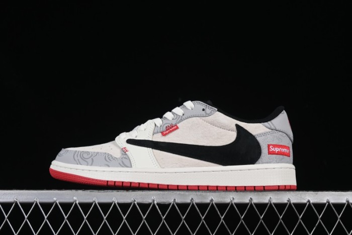 Nike Travis Scott x Fragment Design x Air Jordan 1 Low OG SP AJ1 Supreme Collaboration Lucky Cloud New Year Red Low-Top Casual Sneakers - DM7866-078