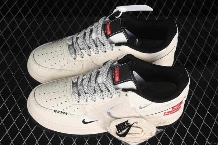 Nike Air Force 1 '07 Low Supreme Collaboration White Black Double Swoosh Casual Sneakers - XS1958-545