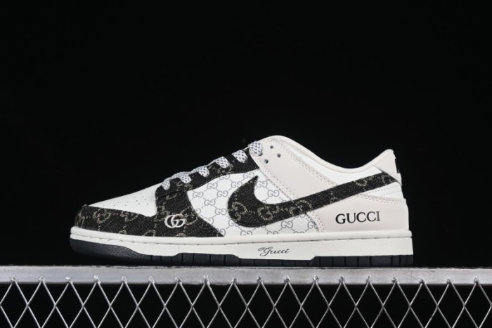 Nike SB Dunk Low Gucci Collaboration Black Denim Anniversary Custom Low-Top Casual Skate Shoes - CH8311-286