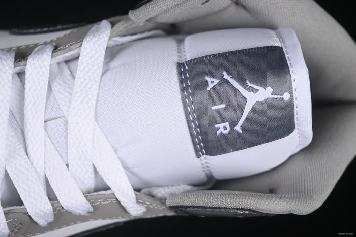 Nike Air Jordan 1 Mid Basketball Shoes in White Grey Patent Leather - HF3216-100