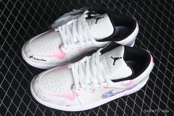 Nike Air Jordan 1 Low Retro Basketball Shoes - Panda Mischief Qixi Theme with Special Graffiti Design - 553558-132