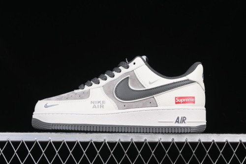 Nike Air Force 1 '07 Low Supreme Collaboration Custom Casual Sneakers with Grey Swoosh - DM6688-056