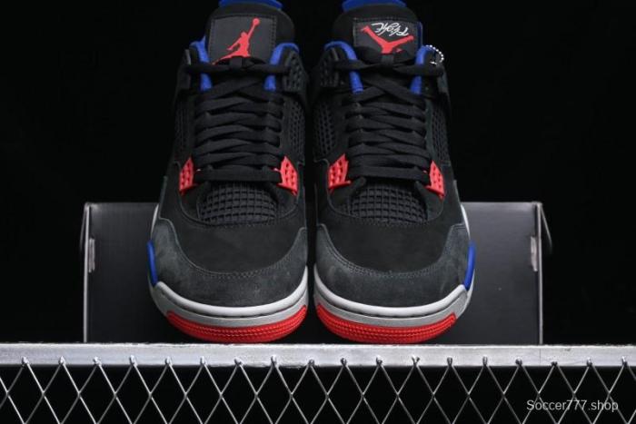 Nike Air Jordan 4 Retro Basketball Shoes with Black-Grey-Blue Color Blocking - FV5029-003